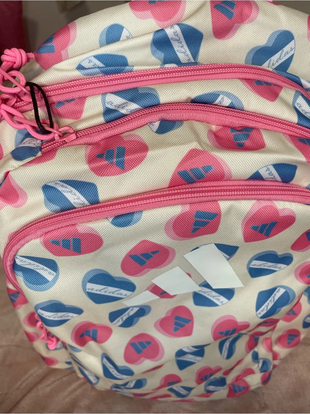 adidas Kids Heart Pattern Backpack in Pink, Blue & Cream